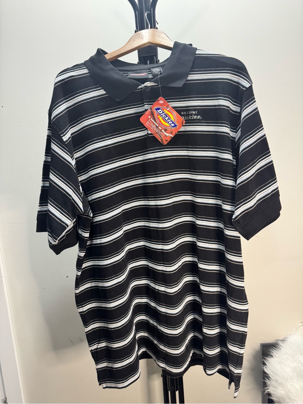 Dickies Black and White Striped Men’s Polo